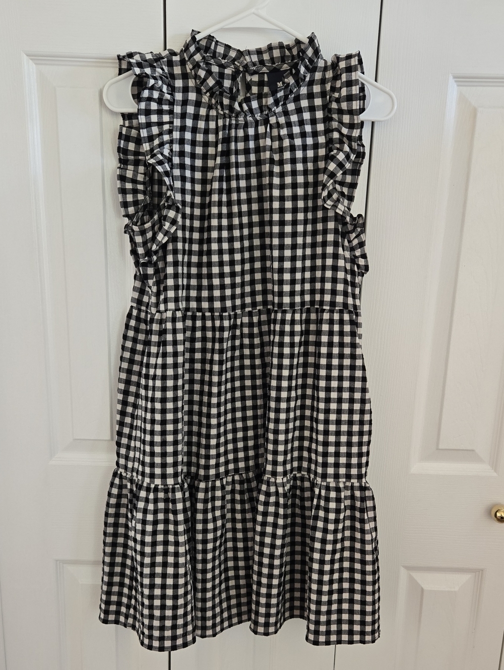 Maeve Anthro Black & White Gingham Ruffle Tiered Dress
